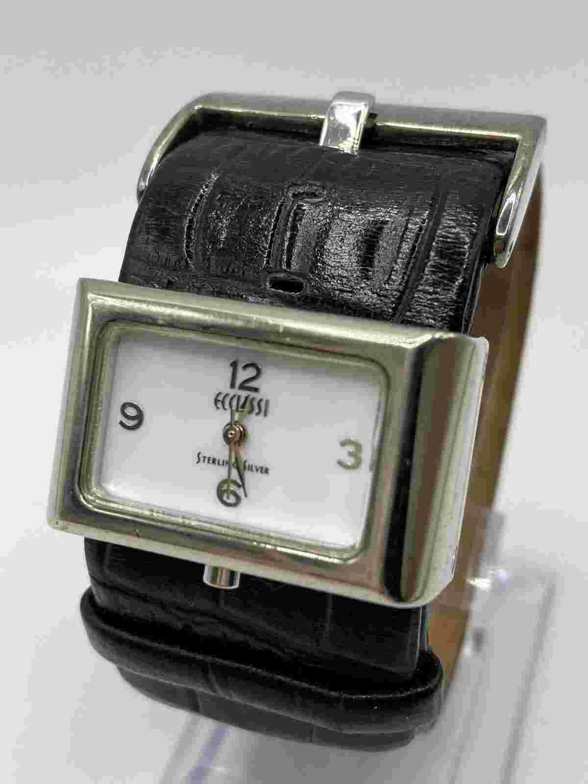 Ecclissi Sterling Silver Vintage Ladies Wide Leather band Watch New Batt