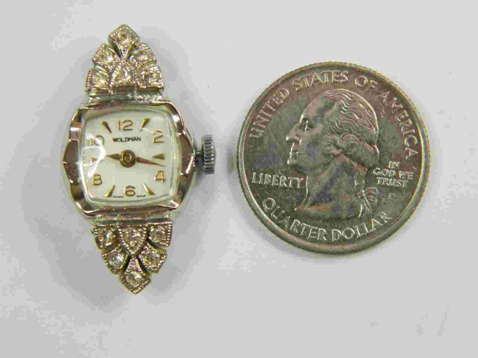 FINE VINTAGE WOLDMAN 12 RHINESTONE LADIES WATCH - RUNS GOOD TIMEKEEPER