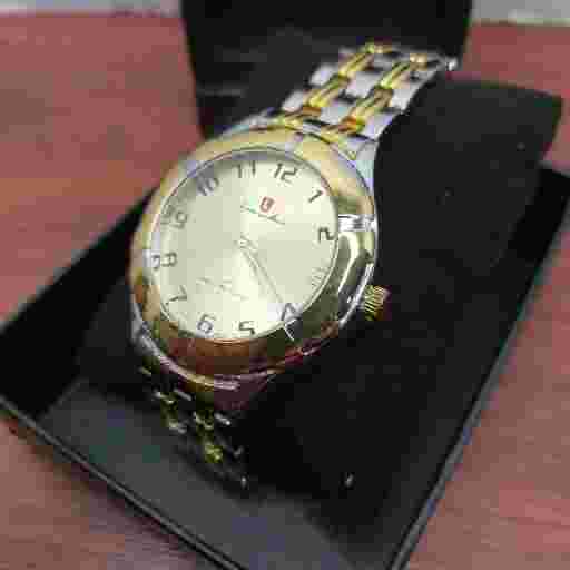 Luis Cardini Quartz Watch Mens Two Tone Stainless Gold Water Resistant