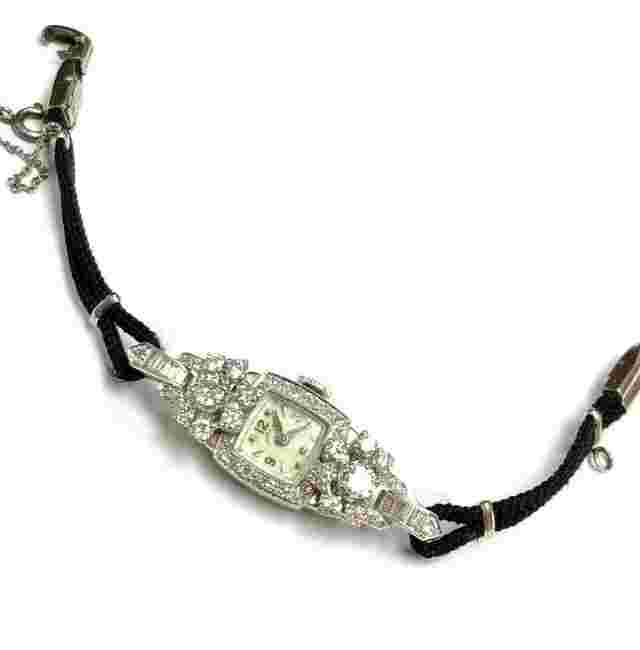 HAMILTON Ladies Antique Watch Used Square case diamond Rope Band