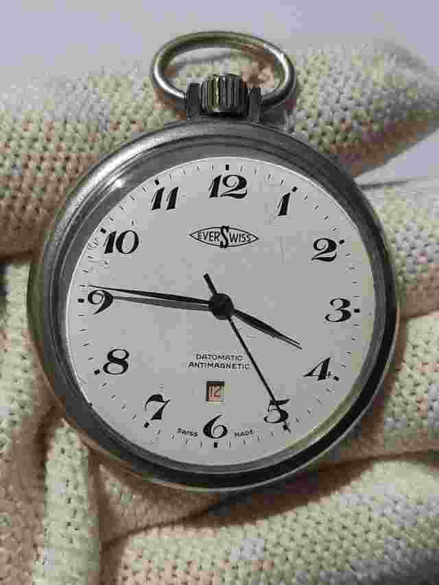 EVER SWISS POCKET WATCH DATE MANUAL MENS 45.5mm RAILWAY SERVICE JUST MADE