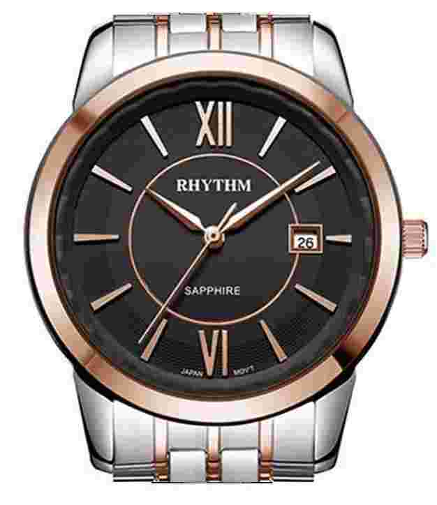 RHYTHM G1303 S06 JAPAN QUARTZ SAPPHIRE CRYSTAL DATE MEN ST/STEEL WATCH.BRAND NEW