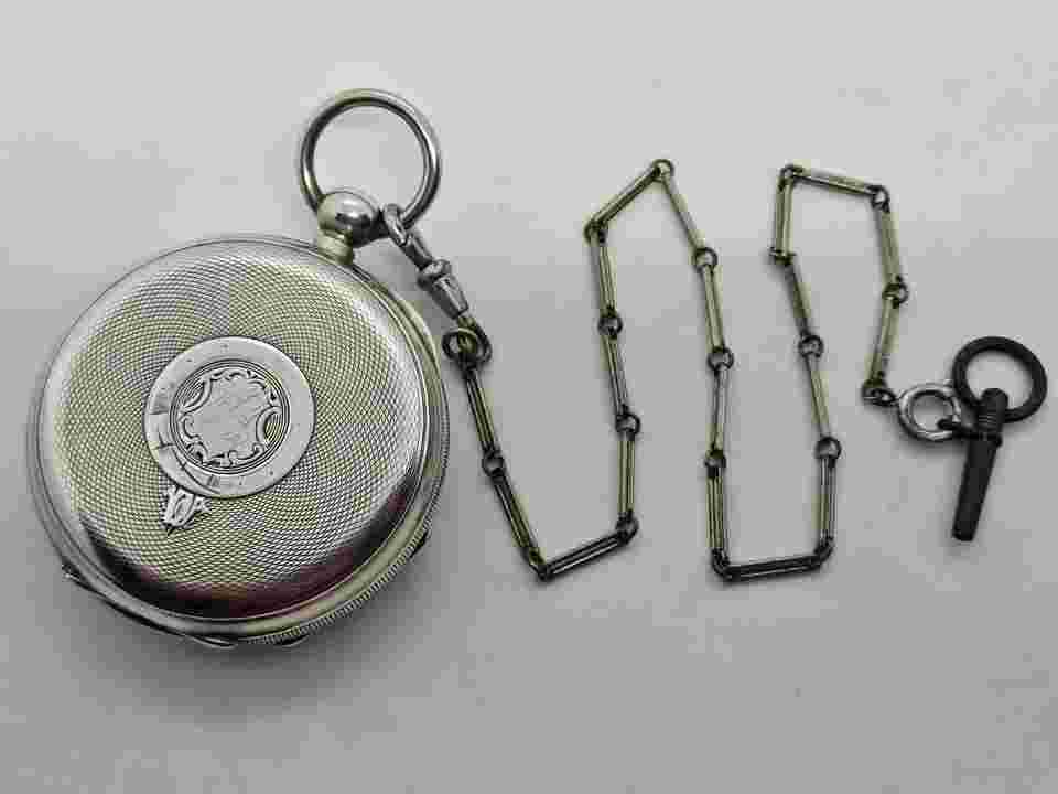 1891 SETH THOMAS Victorian Gents 'Key Wind' STERLING SILVER Pocket Watch w/Chain