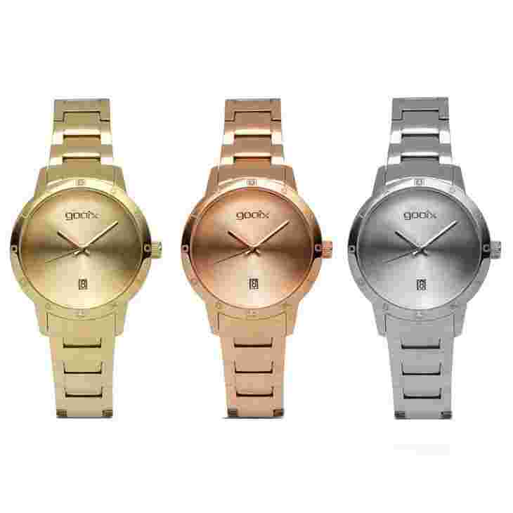 GOOIX Only Time Woman Watch PVD Steel Case and Strap with Calendar