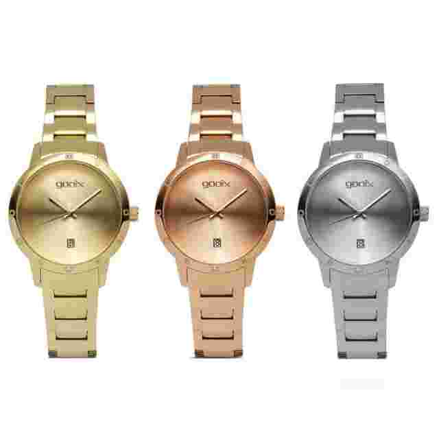 GOOIX Only Time Woman Watch PVD Steel Case and Strap with Calendar