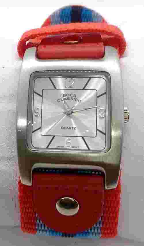 Men Women Boca Classics Watch Silver Case Red Blue Wide Bund Nylon Band Easy Rea