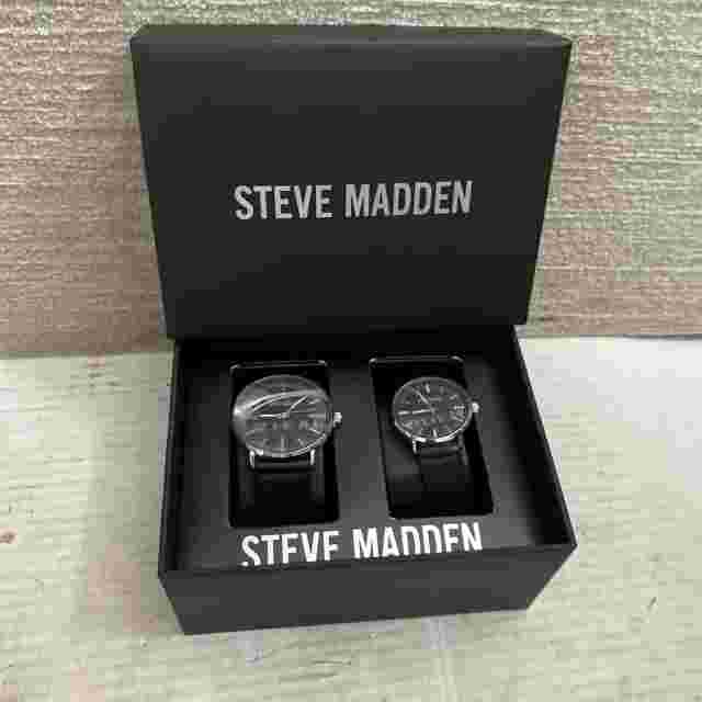 Steve Madden His & Hers Watch Set Black Leather Band NEW IN BOX RARE