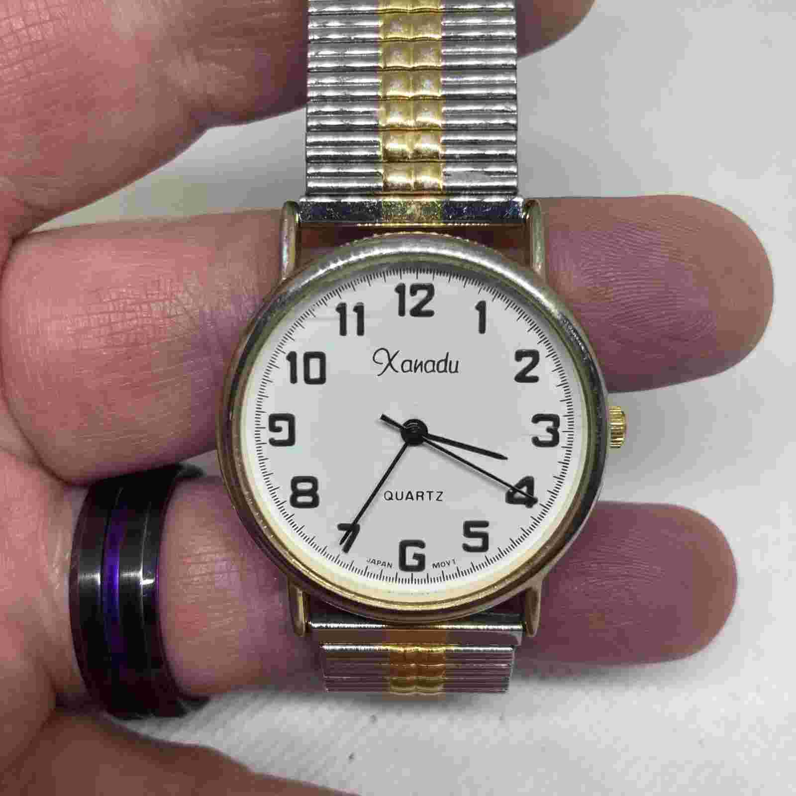 Two Tone Goldtone Silvertone Stretchy Band Vtg Working Xanadu Watch, New Battery