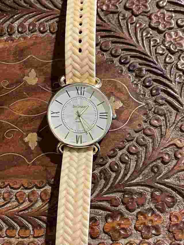 Bay Studio Gold Tone Tan Band Ladies Wrist Watch