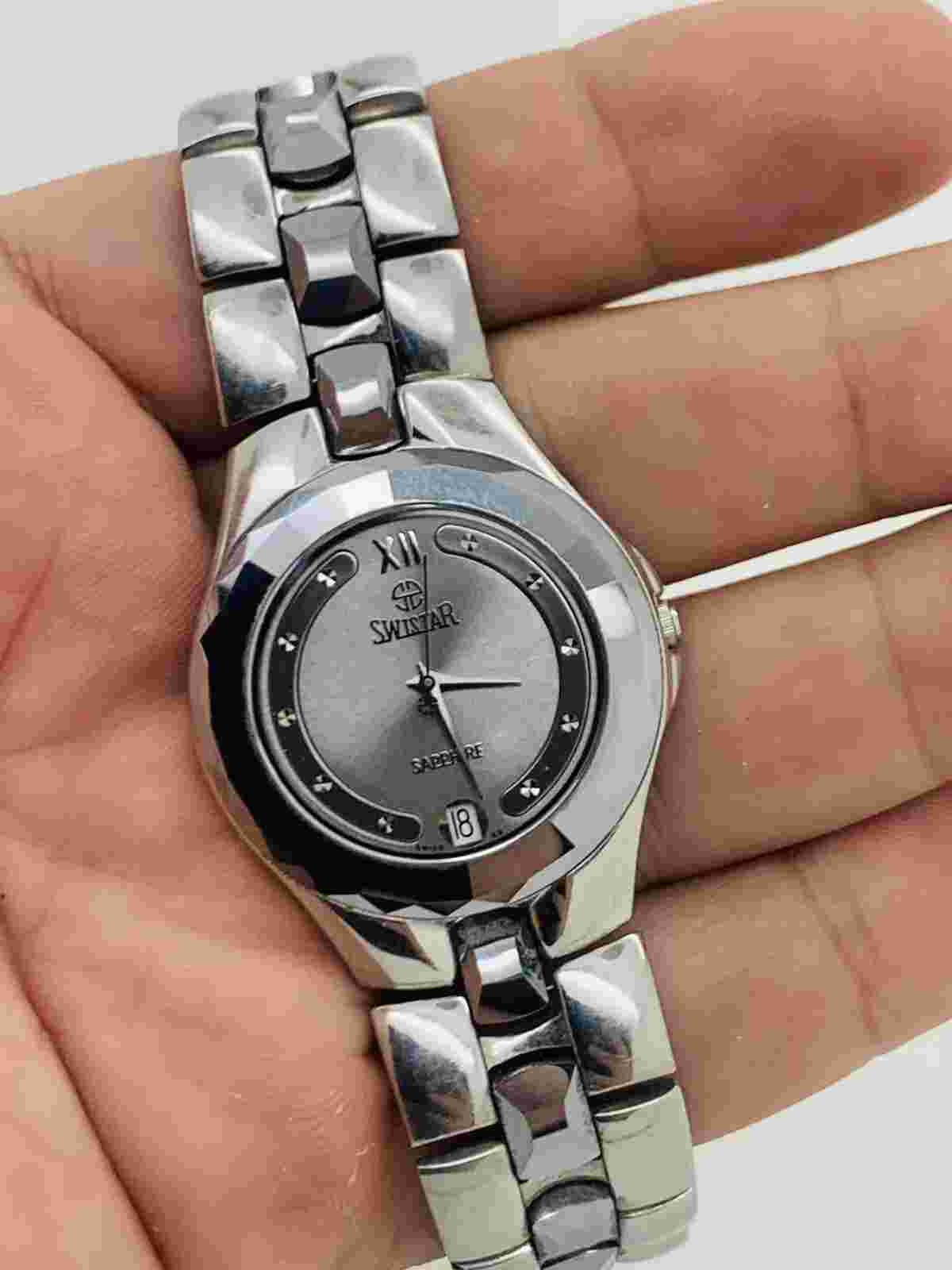 SWISTAR 34mm UNISEX TUNGSTEN SWISS 6699-2 SAPPHIRE CRYSTAL THIN QUARTZ WATCH
