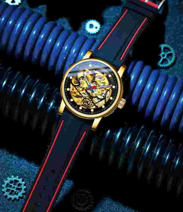 New Men's Transparent Skeleton Dial Self-wind Mechanical Watch