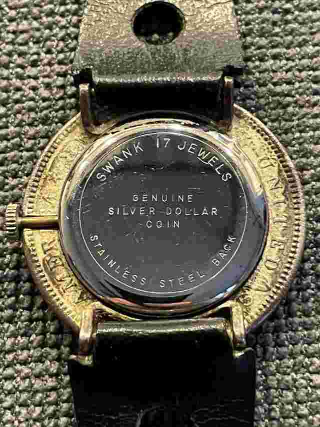 Vintage Swank Real 1885 Silver Morgan Dollar Watch 17J Swiss 1960s