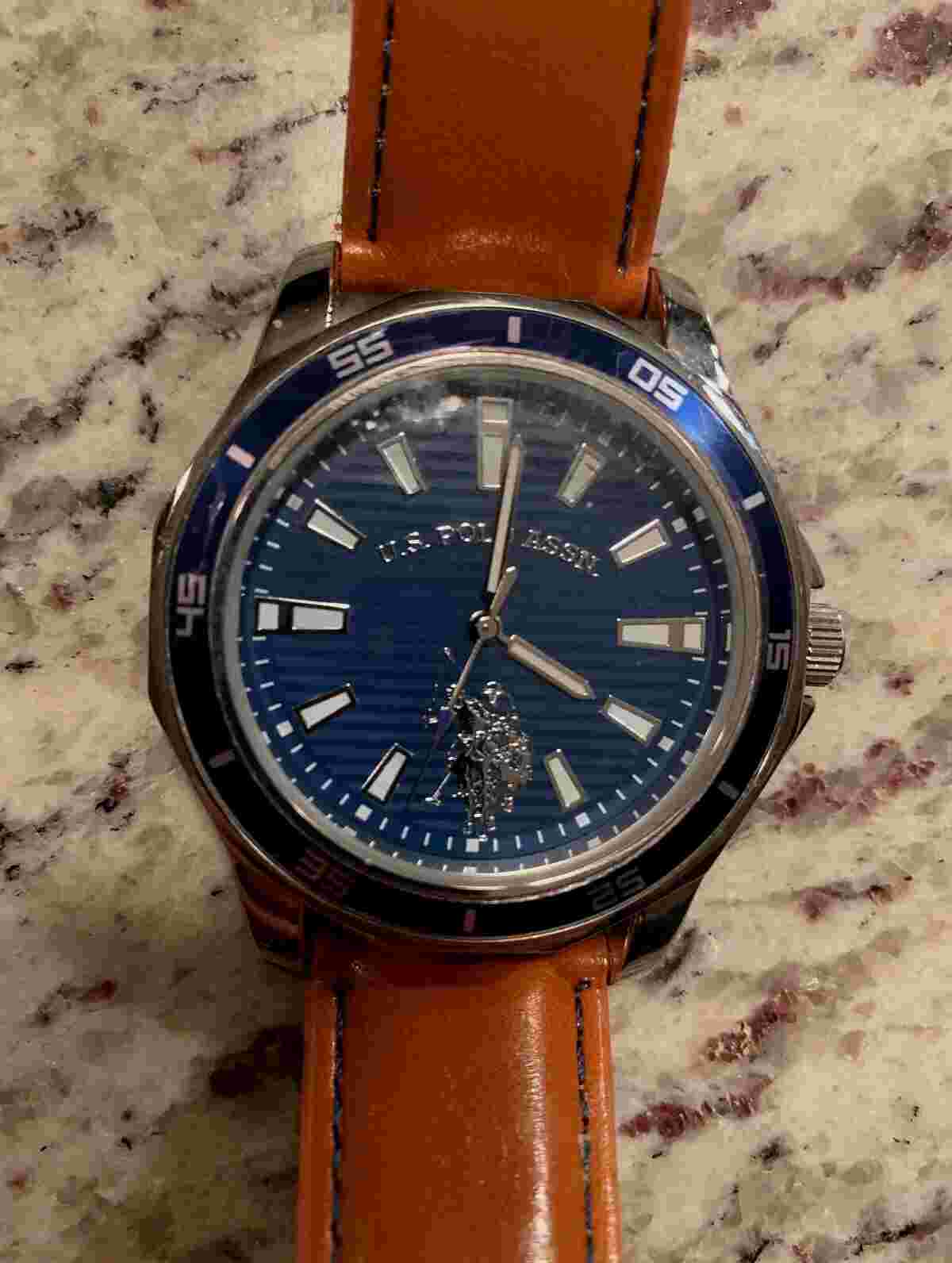 U.S. Polo Assn. USC50467KL Sport Mens Watch Blue Face W/ Tan Band, NEW IN BOX!