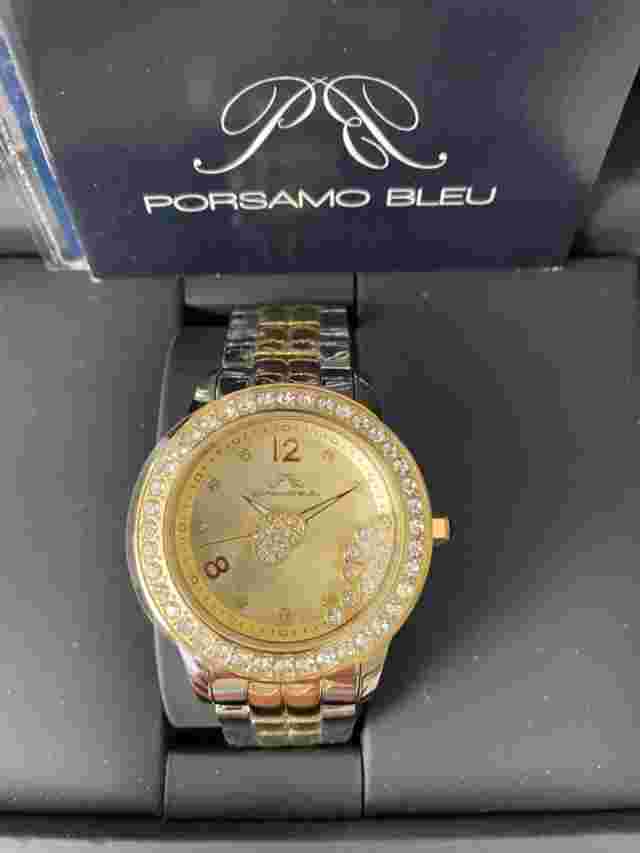 Porsamo Bleu Women’s Oyster Shell Watch Crystals Around Bezel, SS/Gold Band