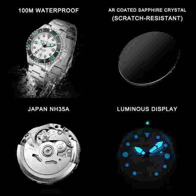 CADISEN AQUA DIVER Automatic Mens Watch 100M Waterproof Luminous Watches Men