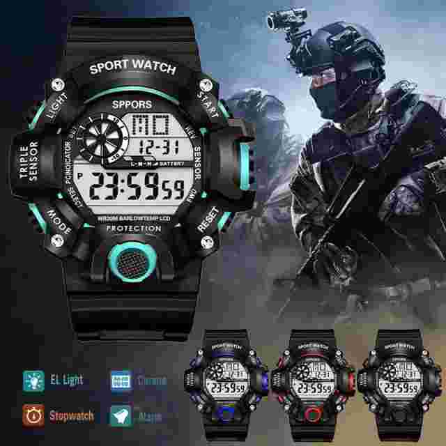 Men's Watch Sports Digital Shockproof Water Resistant Date Alarm Timer Quartz