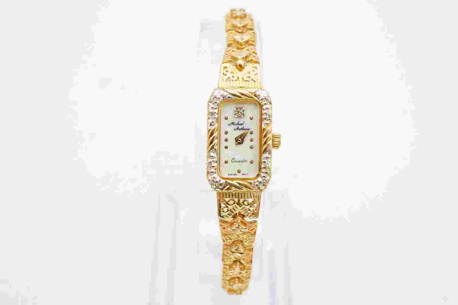 Michael Anthony Watch Womens 14k Yellow Gold Diamond Mother Of Pearl Dial 7.25"