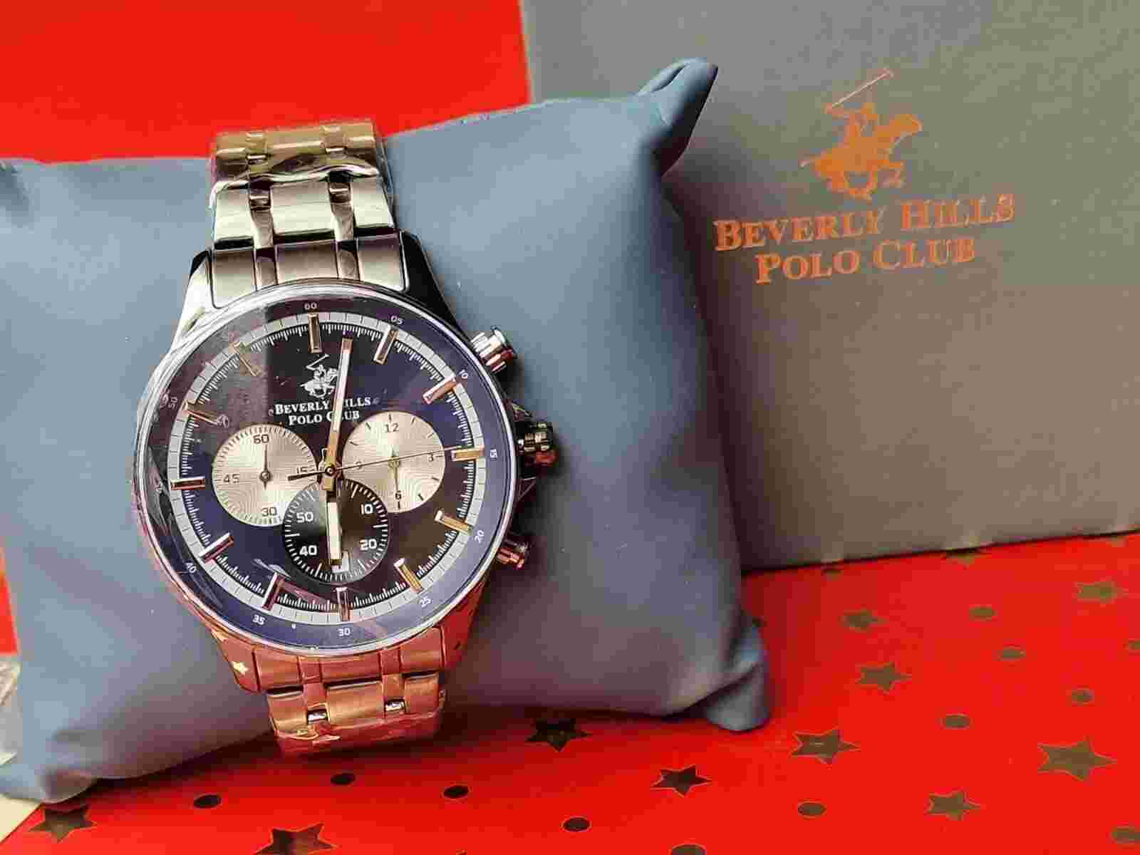 BEVERLY HILLS POLO MANS WATCH LUXURY GIFT CLUB Gunmetal & Blue Watch RRP £300