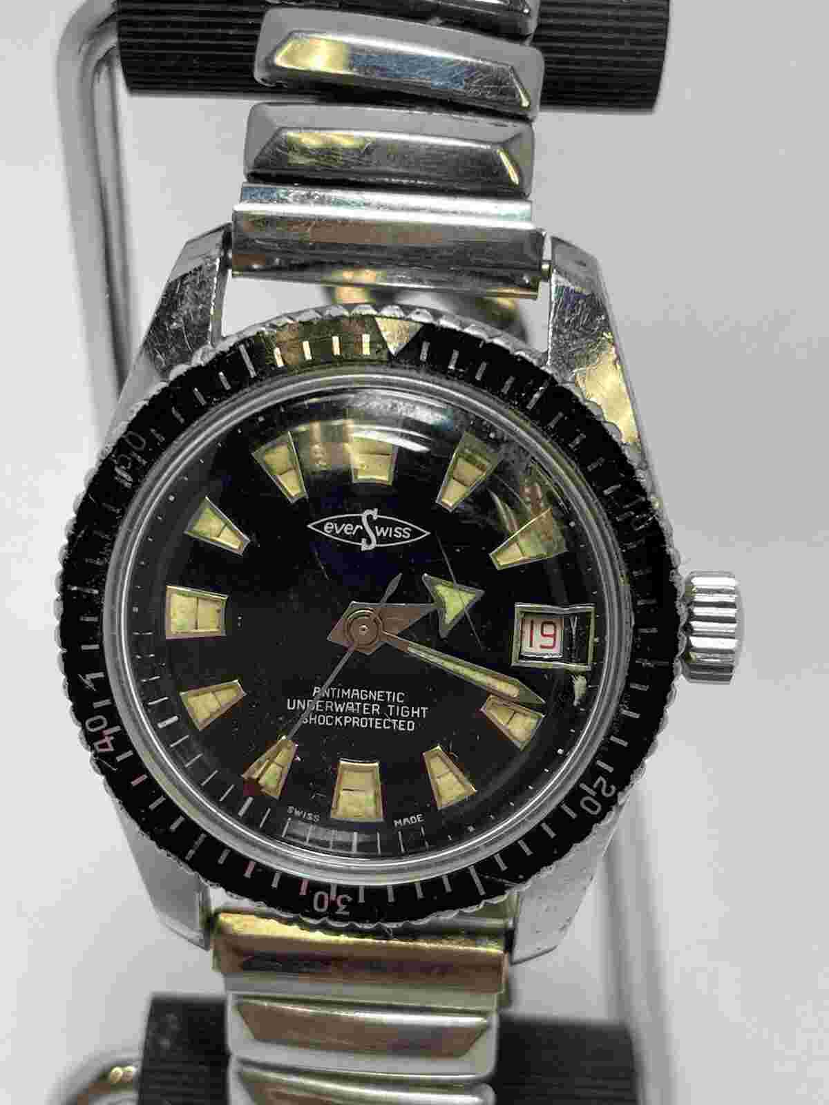 Vintage Ever Swiss Antimagnetic Underwater Tight Shock Protected Diver’s Watch.