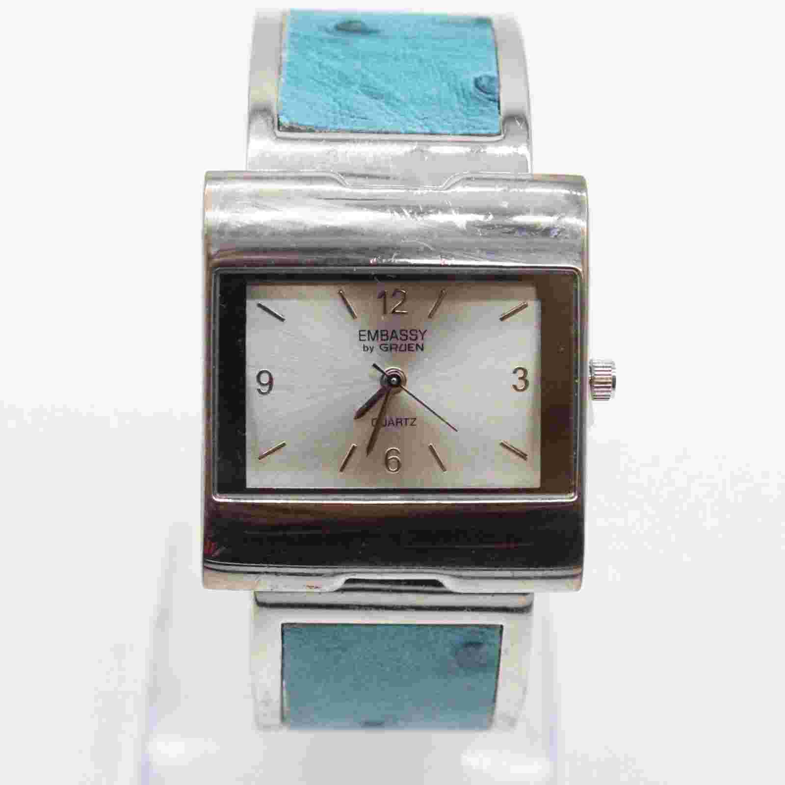 EMBASSY by GRUEN Watch Womens Silver Tone Stainless Steel Cuff Style Quartz Rare