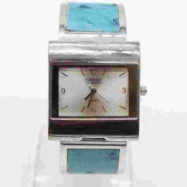 EMBASSY by GRUEN Watch Womens Silver Tone Stainless Steel Cuff Style Quartz Rare