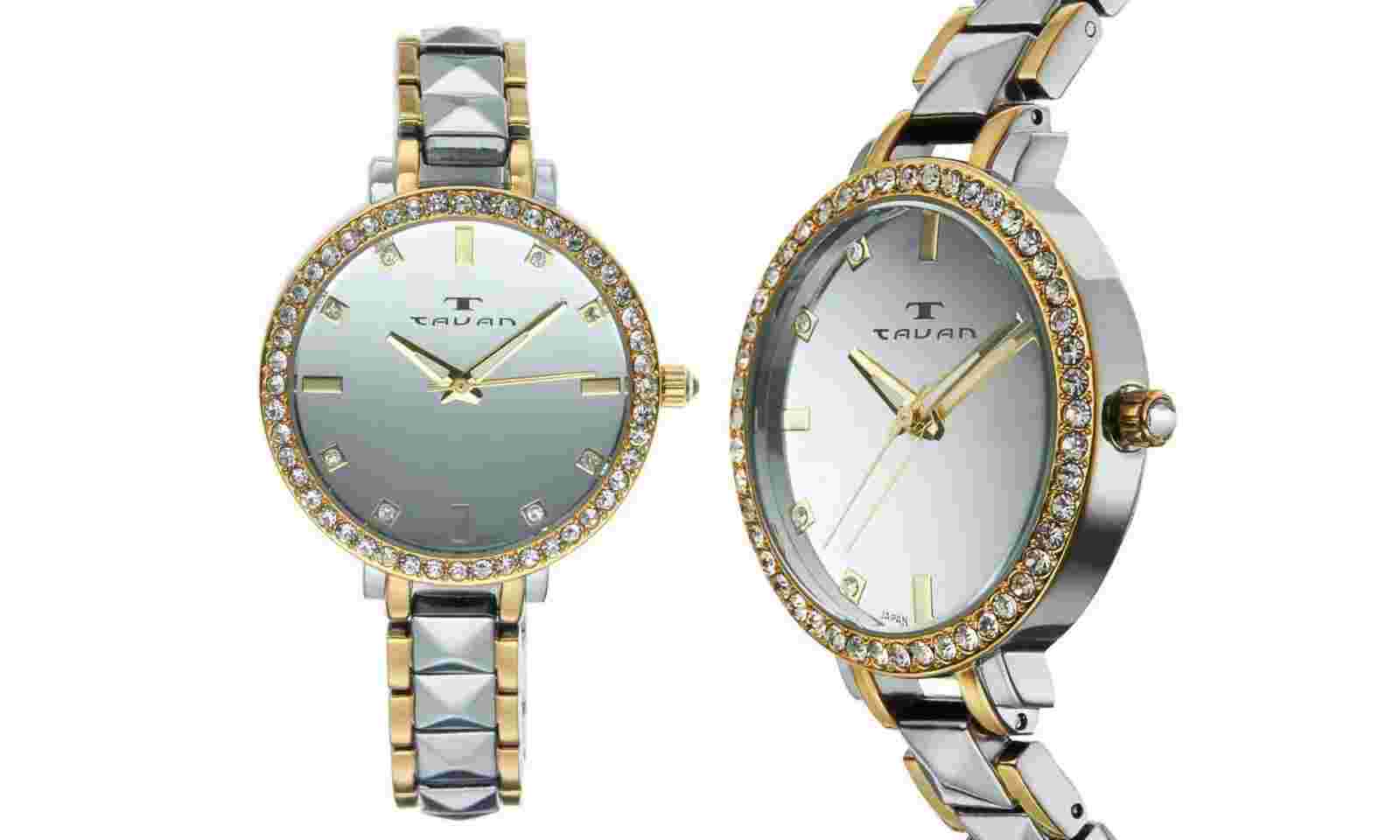 NEW Tavan 9437-BLK Women's Bimini Crystal Bezel Mirror Dial Black Pyramid Watch