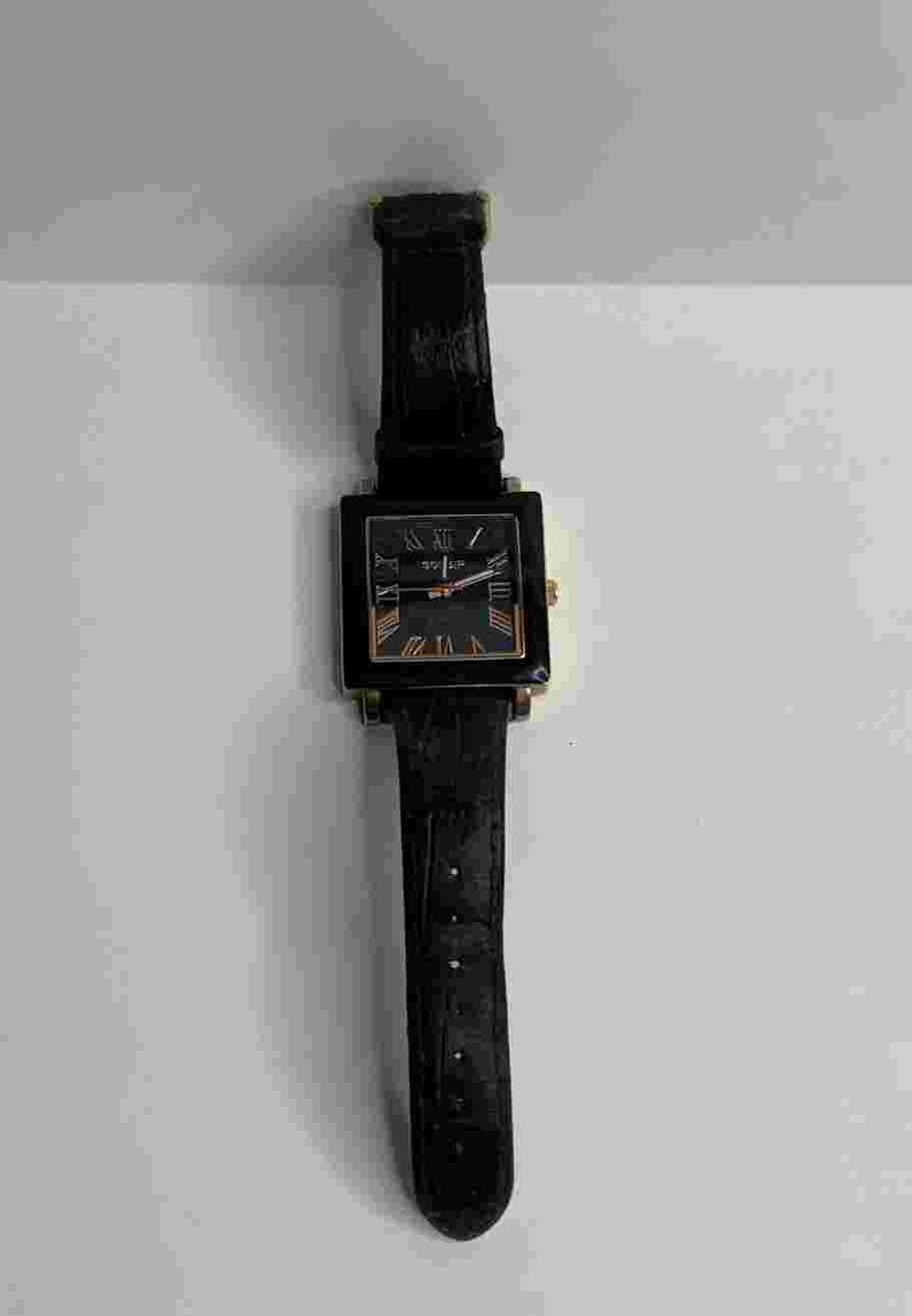 Gossip Square Leather Band Watch Colorful Blue Dial Men’s Wristwatch