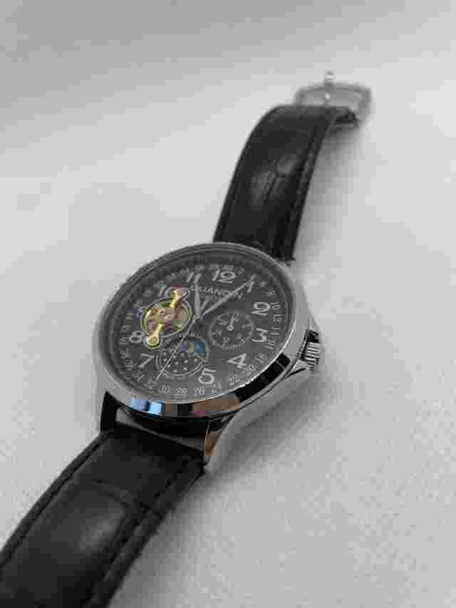 Guanqin Men's Automatic Open Heart Watch, Fly Wheel, Star Moon 21 Jewel WR. 3BAR