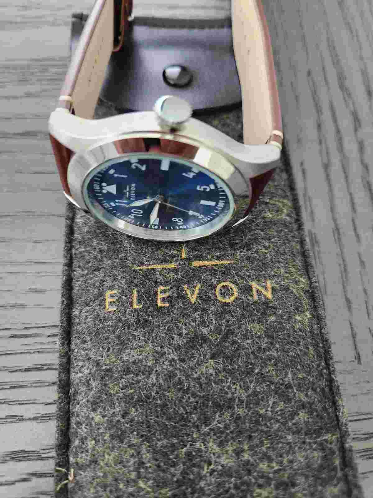 Men's ELEVON Hanson Classic Blue Dial Silver Tone Watch, Brown Leather NEW