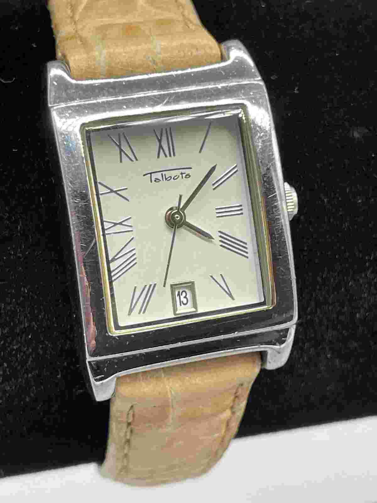 Talbots Tank Watch Neutral Tan Leather Band New Battery Works Great