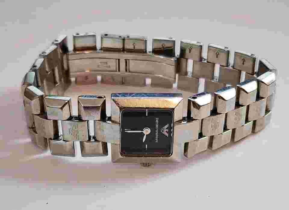 Emporio Armani Ladies Tank AR5412 Black Dial Stainless Steel Bracelet Watch