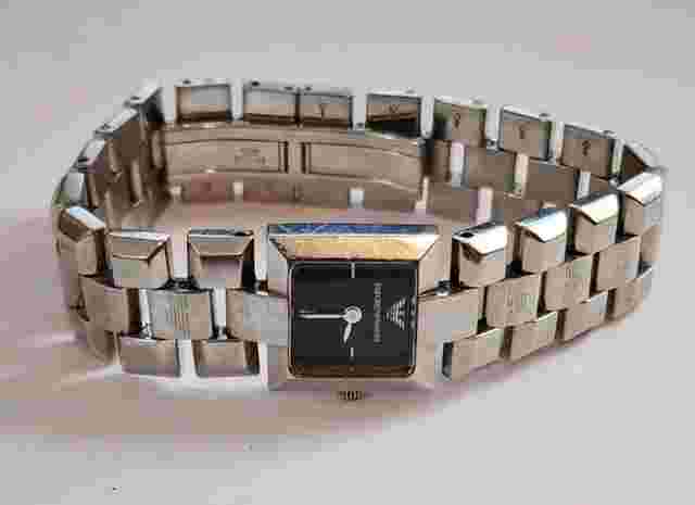 Emporio Armani Ladies Tank AR5412 Black Dial Stainless Steel Bracelet Watch