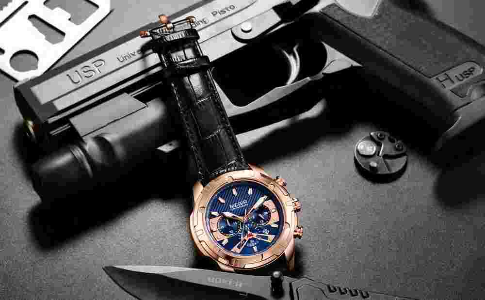 MEGIR Men's Leather Multifunctional Luminous Hands Waterproof Sport Quartz Watch