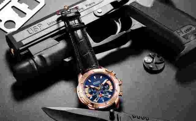 MEGIR Men's Leather Multifunctional Luminous Hands Waterproof Sport Quartz Watch