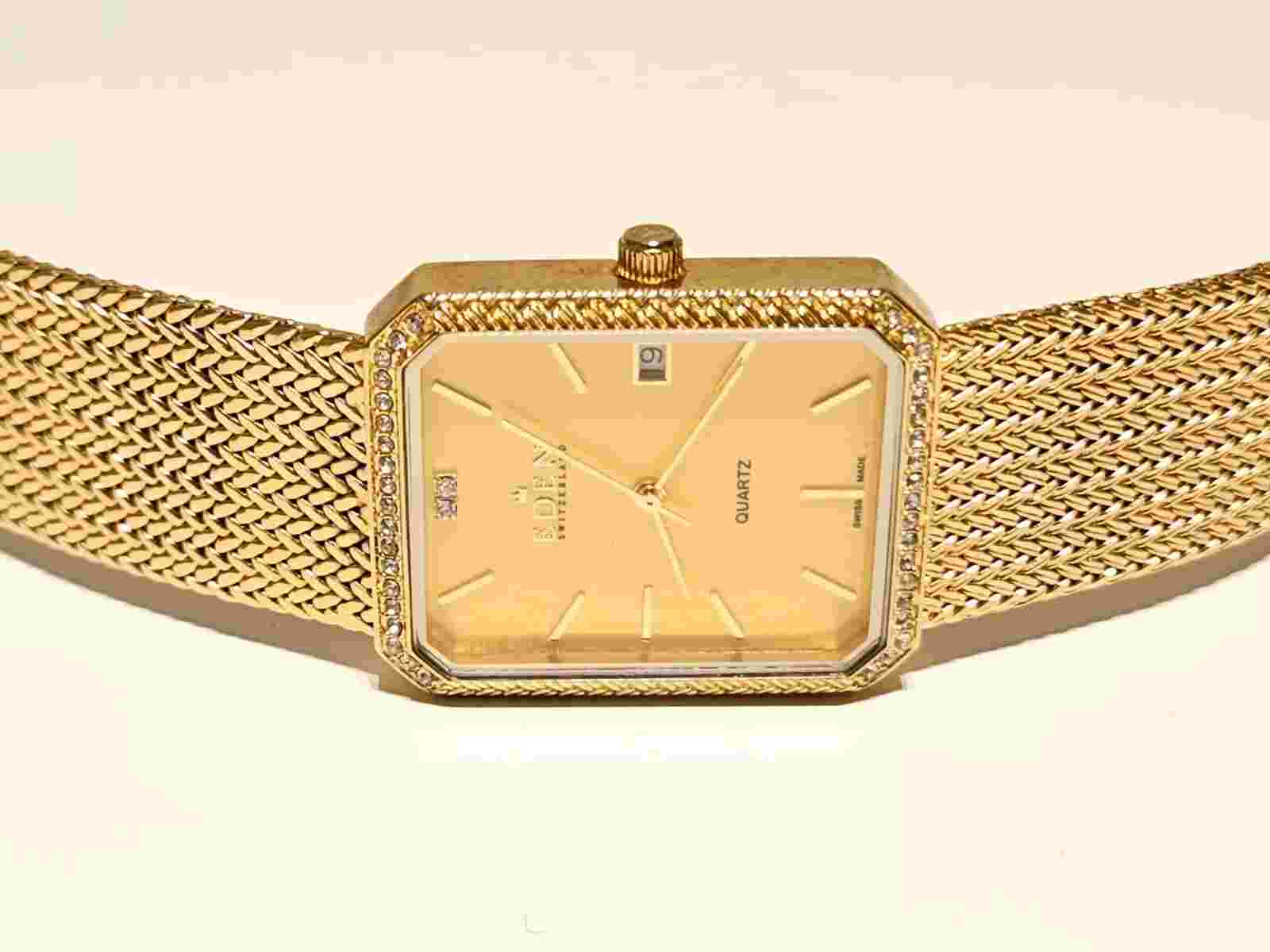 VINTAGE TANK 29mm LUXURY WITH STONES GOLD PLATED MEN'S SWISS QUARTZ WATCH"EDEN"