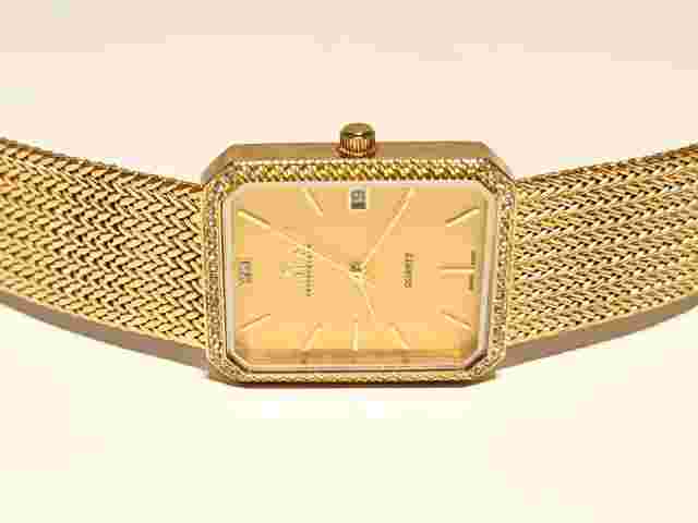VINTAGE TANK 29mm LUXURY WITH STONES GOLD PLATED MEN'S SWISS QUARTZ WATCH"EDEN"
