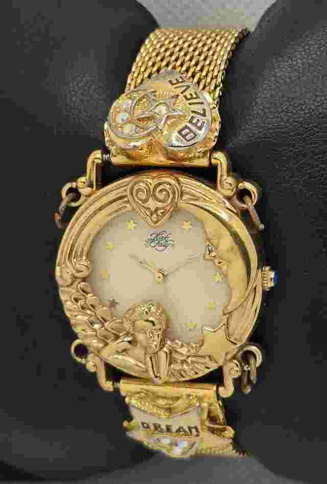 Women Kirks Folly Angel Time Crystal  Star Vintage Gold Tone Mesh Band Watch 04