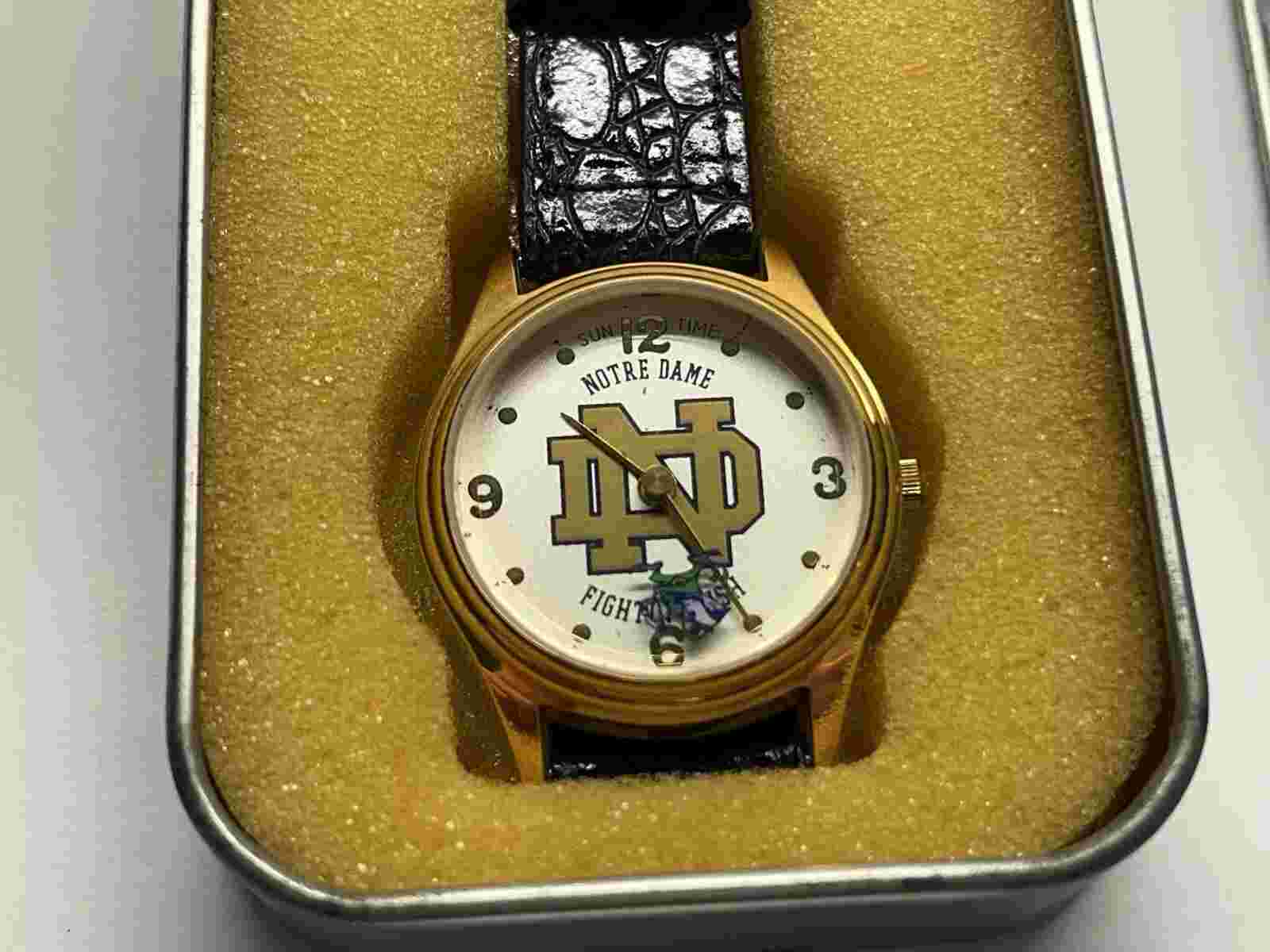 Sun Time Notre Dame Fighting Irish Watch Leather Water Resistant NEW Needs Batt