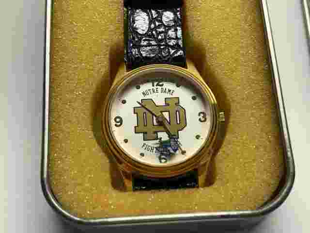 Sun Time Notre Dame Fighting Irish Watch Leather Water Resistant NEW Needs Batt