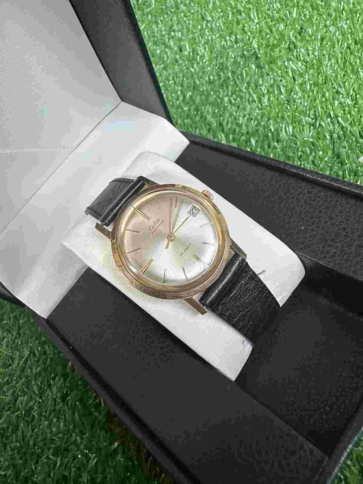 ULTRA-RARE ESKA AUTOMATIC 25 JEWELS WATCH SWISS MADE HEAVY GOLD PLATED 1960s