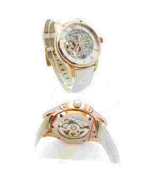 EMPORIO ARMANI ROSE GOLD,PATENT WHITE SILVER LEATHER BAND,AUTOMATIC WATCH-AR4653