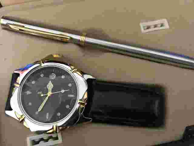 HOLLYWOOD RIDING CLUB Black Dial Silver and Gold Watch and Pen Set