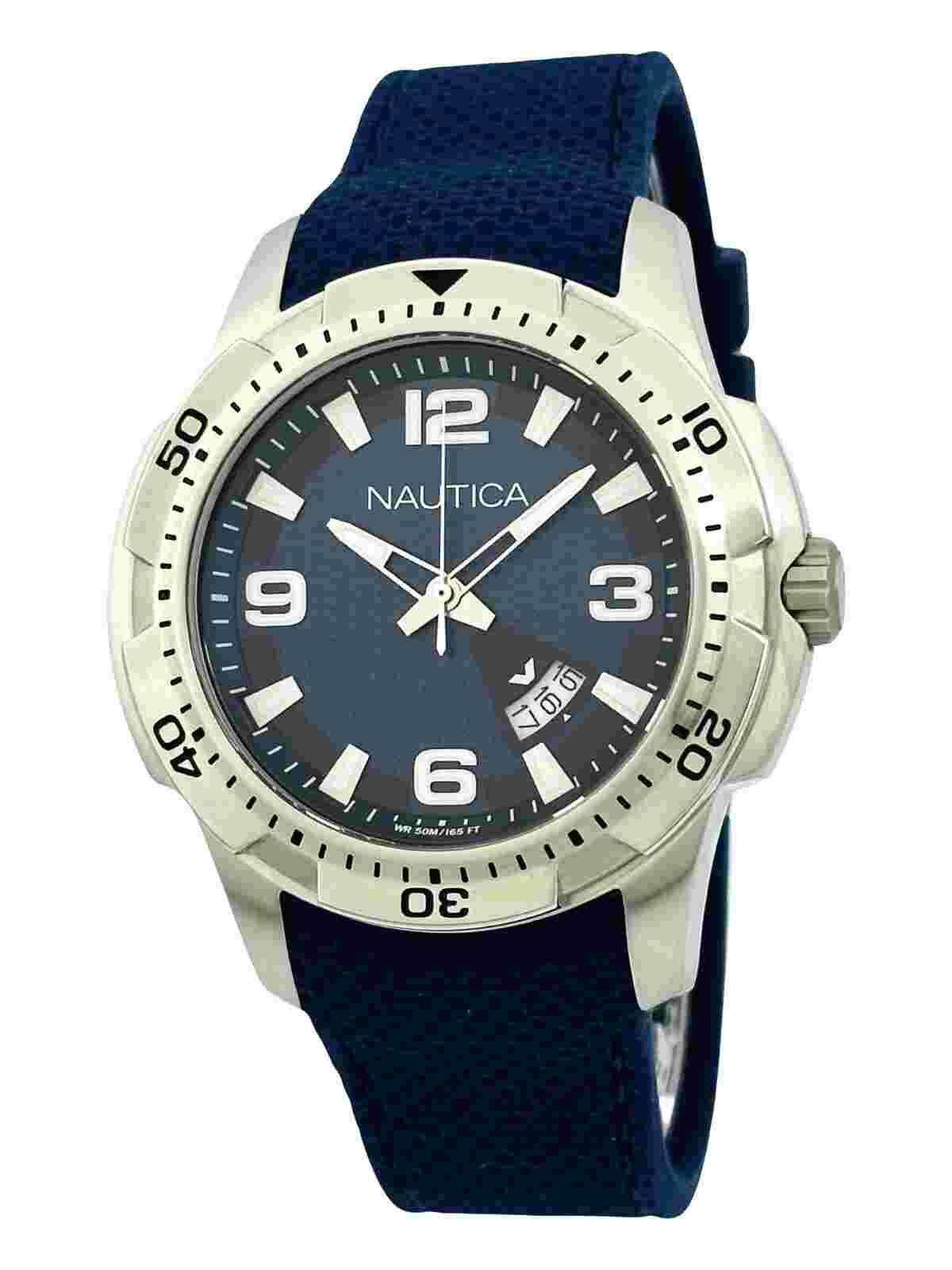Nautica NAI12522G Stainless Steel Case and  Blue Silicon Rubber Strap Watch