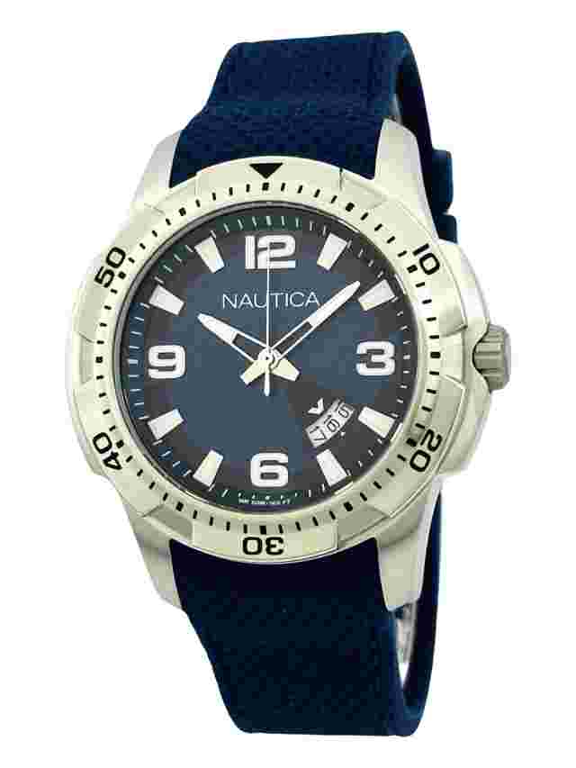Nautica NAI12522G Stainless Steel Case and  Blue Silicon Rubber Strap Watch