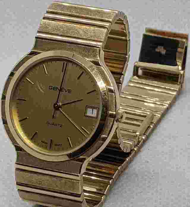 14K Solid Gold Geneve Wrist Watch Gold Bar Bracelet, 68.3 gr Total Weight