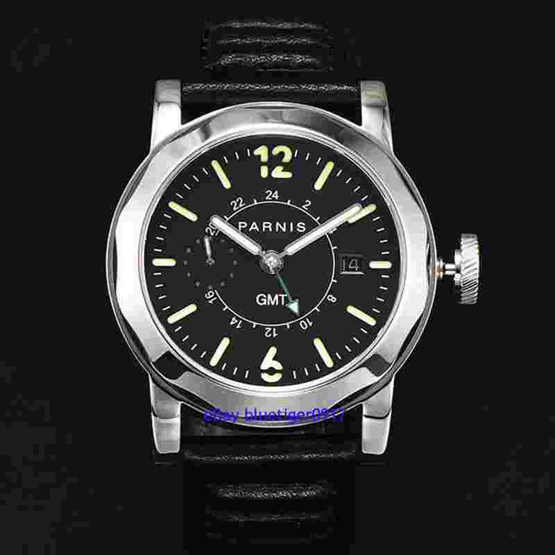 Sapphire Glass Parnis Men's Gents 44mm Automatic Movement GMT Watch Date Window