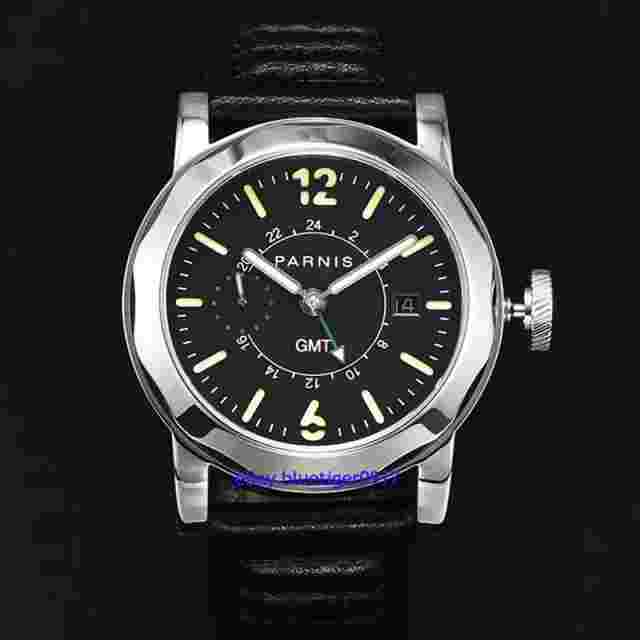 Sapphire Glass Parnis Men's Gents 44mm Automatic Movement GMT Watch Date Window