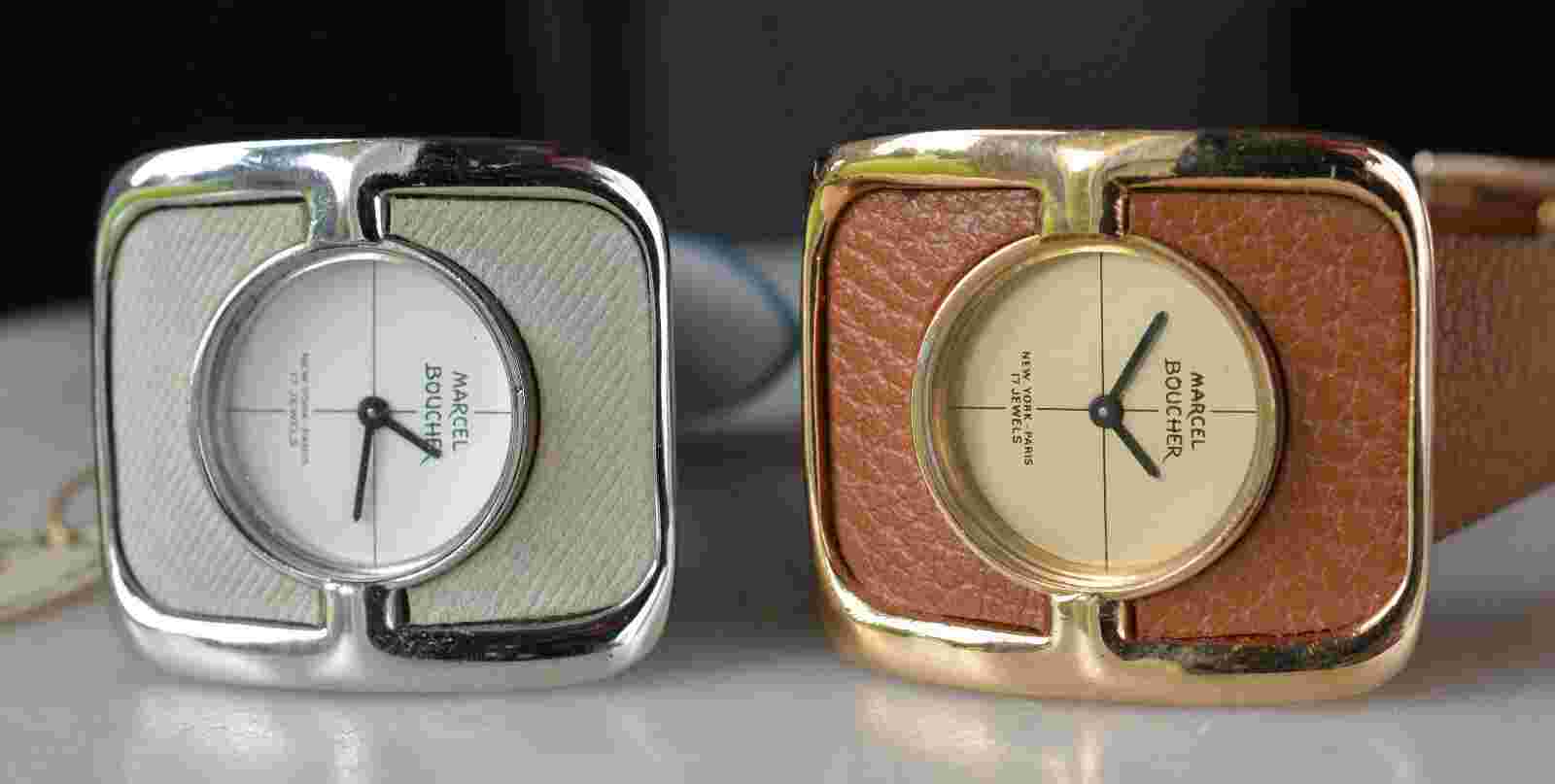 2-LOT 34mm 1970s LADIES WRISTWATCH MARCEL BOUCHER Swiss Lorsa 8F NEW OLD STOCK