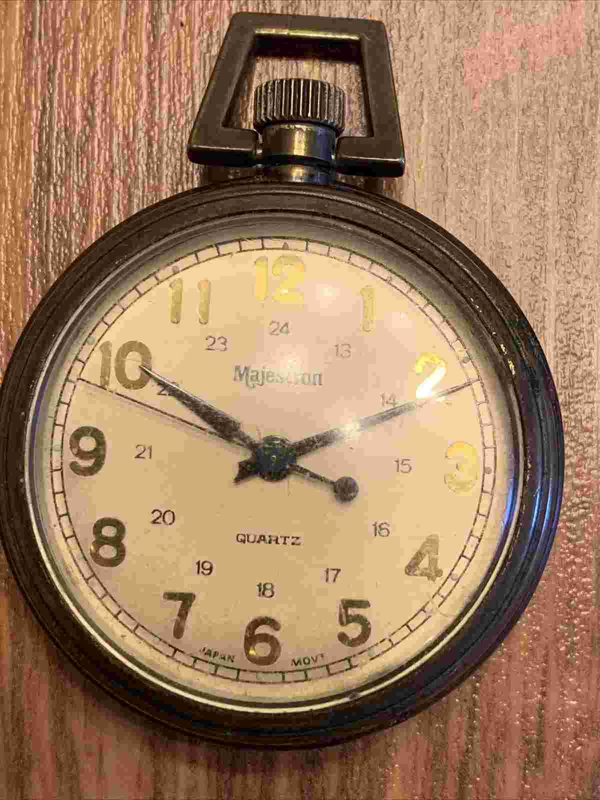 Majestron Beige Pocket Watch Stainless Steel Retro Gold New Battery