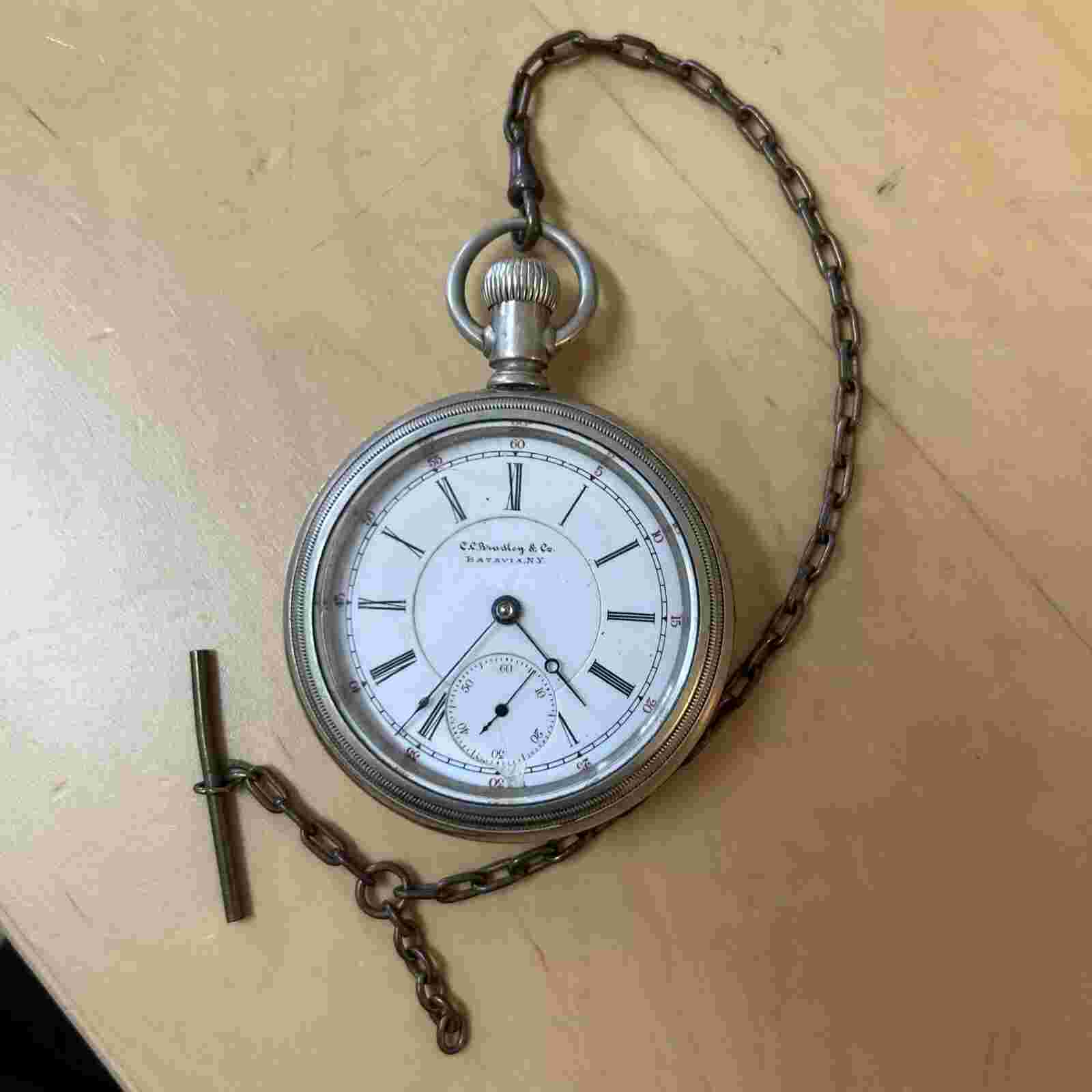 CC Bradley & Co Conductor Pocket Watch 17j With Chain Batavia N.Y.